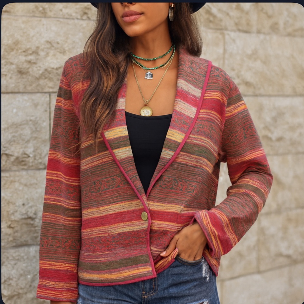 Vintage Tower Hill Sport Chenille Plus Size Western Aztec Jacket Womens 14